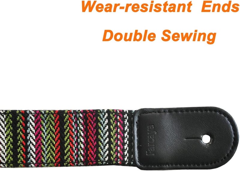 Farcaya Ukulele Strap for Soprano Concert Tenor Baritone Uke Mandolin Banjo Cotton Soft Country Style with Picks Locks Buttons End Pins Musical Instrument Accerssories (Striped Green) - Image 3